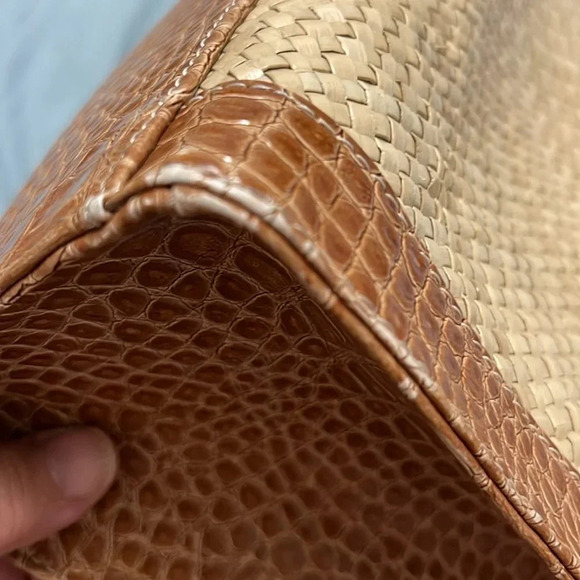 Gorgeous Vintage Liz Claiborne Straw and Faux Snake-print leather purse. 90s-Y2K - Picture 11 of 12